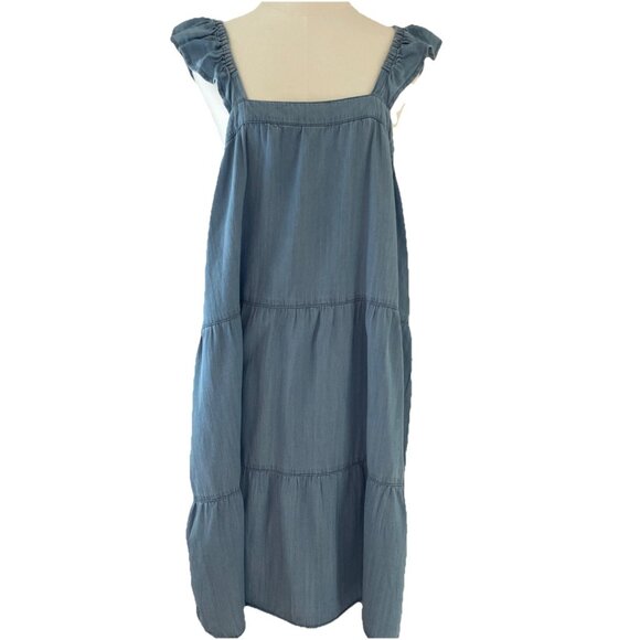 Y2K Babydoll Dress Jumper Size Large Blue Tencel Ruffles Tiered Boho Prairie - Picture 1 of 11